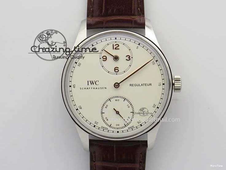 MIROTIME 0507 Sustainable Portuguese IW5444 SS White Dial RG Numbers On Brown Leather Strap A 7256